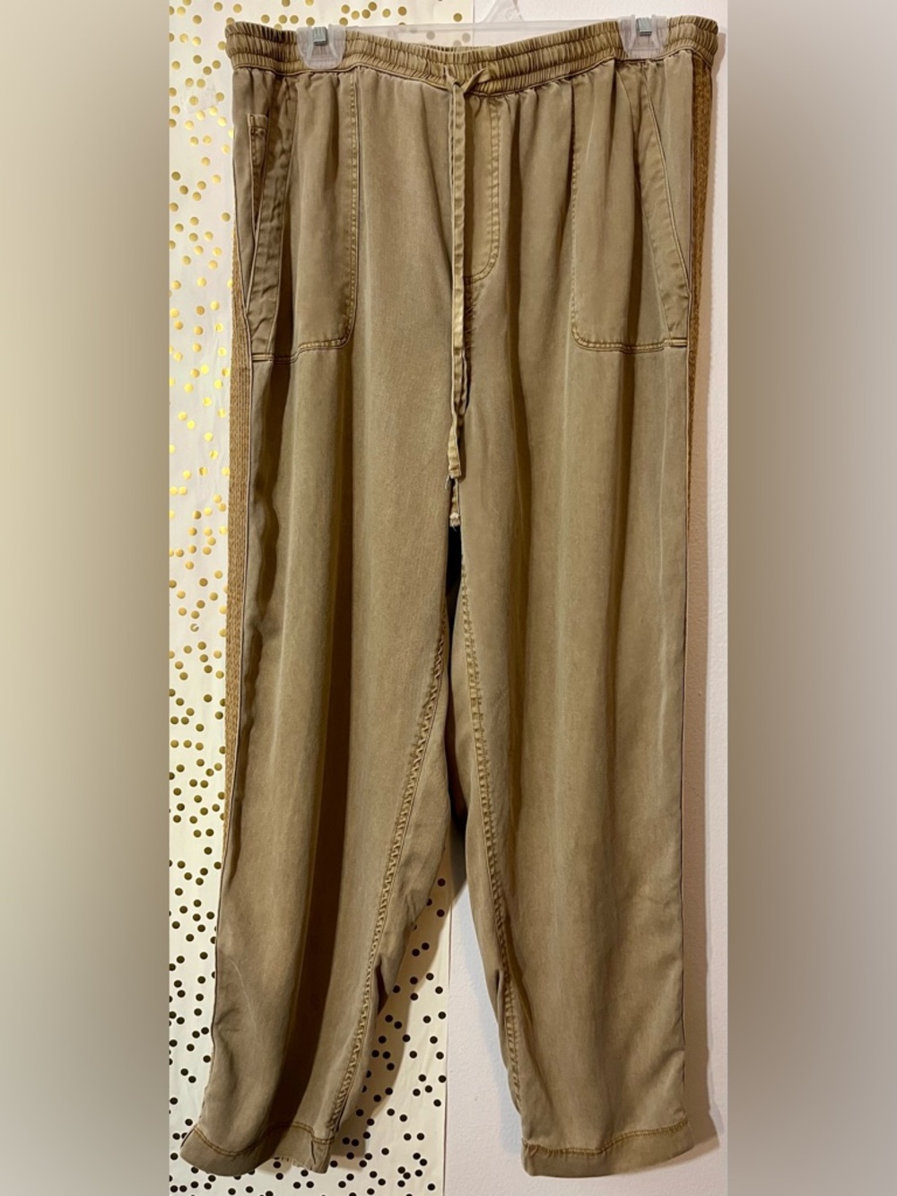 Tan Side Stripe 100% Lyocell Boho Relaxed Fit Utility Joggers size 12